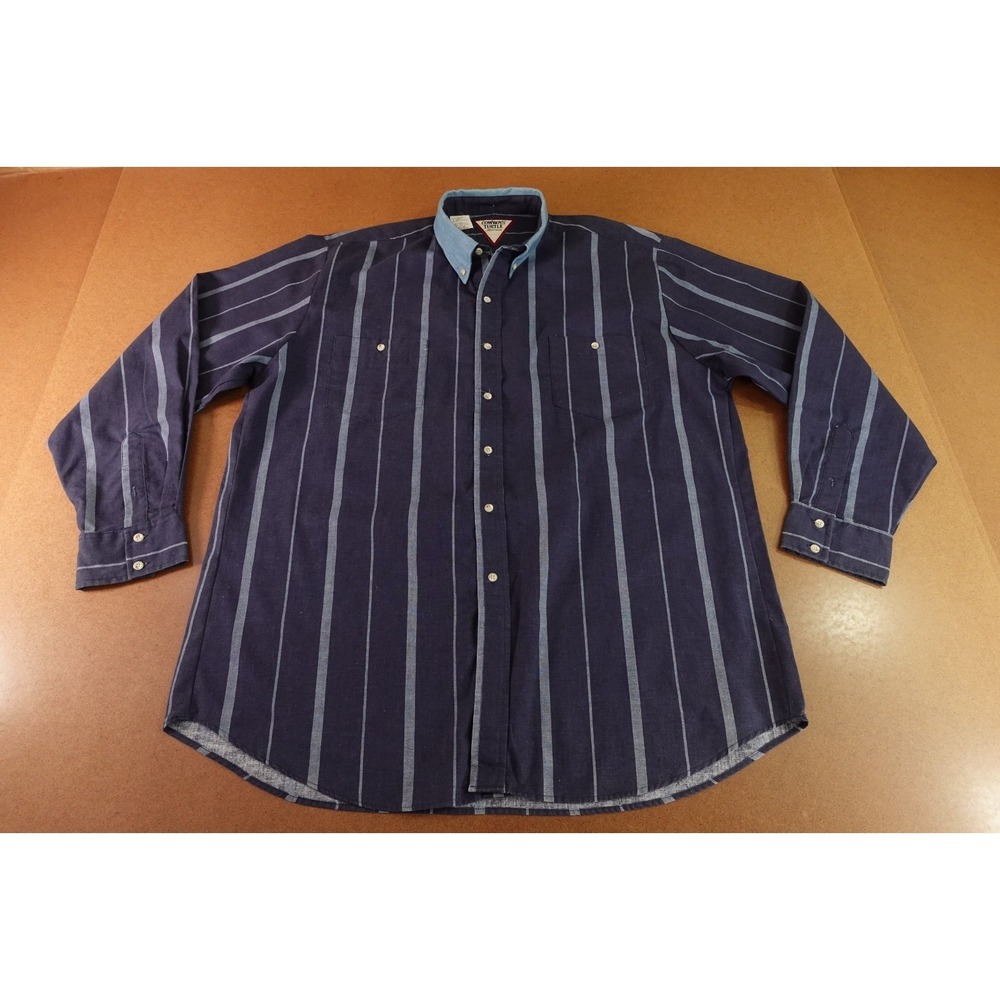 Cowboys Turtle Mens Size XXL Blue Striped Long Sleeve Button Front Western Shirt